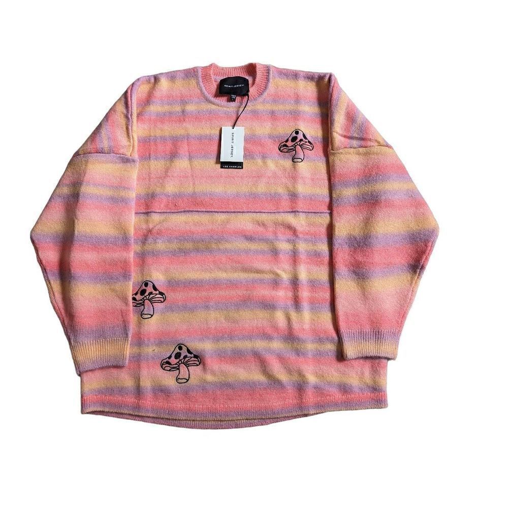 Spirit Jersey mushroom striped oversized sweater Large NEW